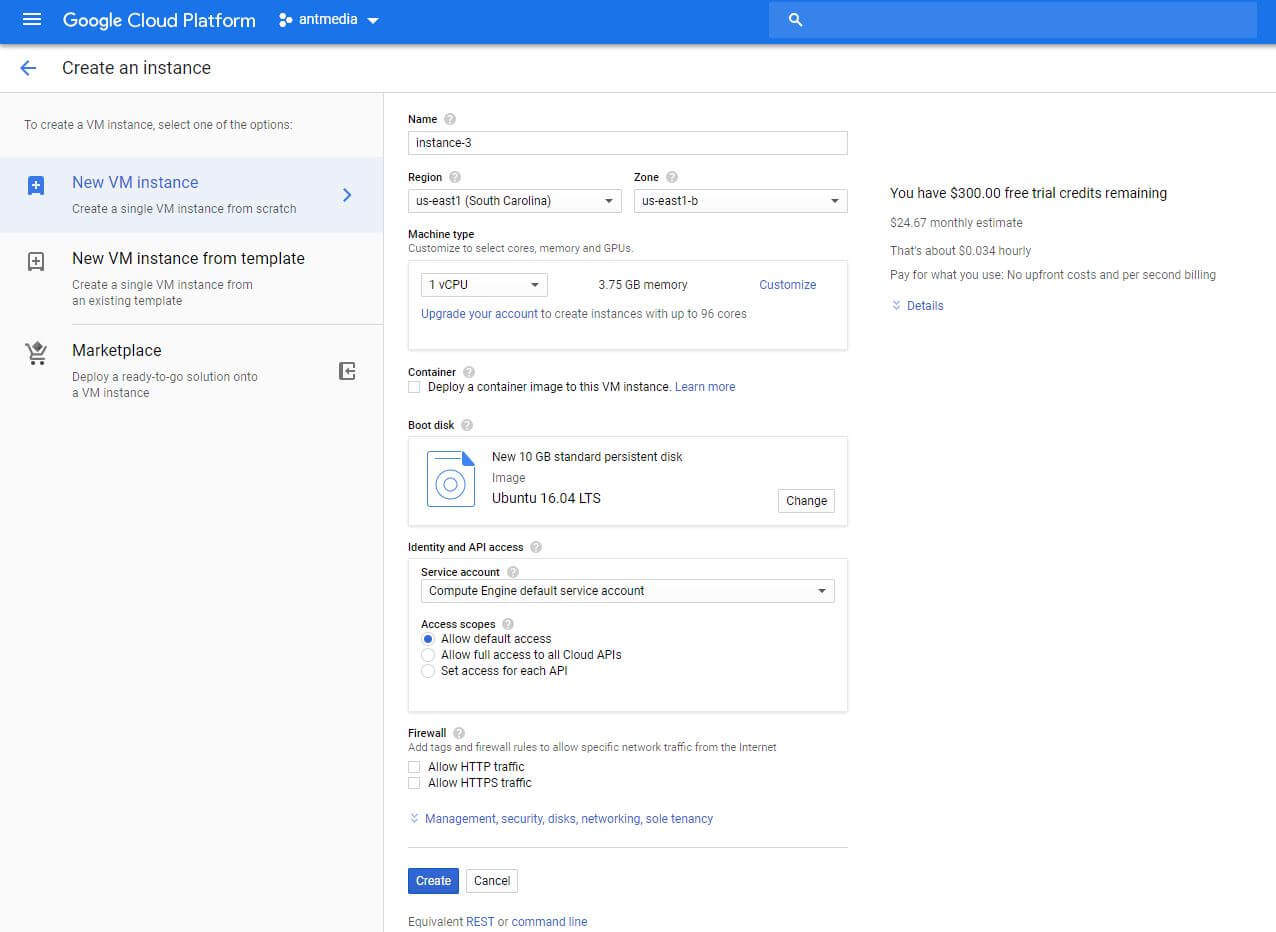 google cloud yeni sanal makina oluşturma