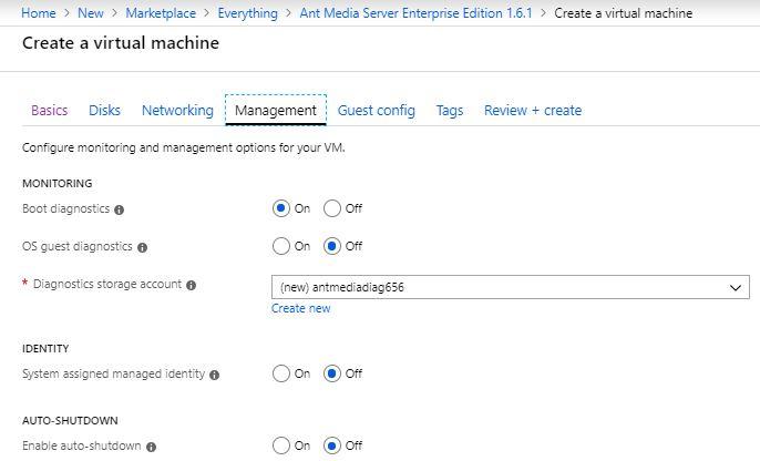 Management section in Azure Marketplace Virtual Machine