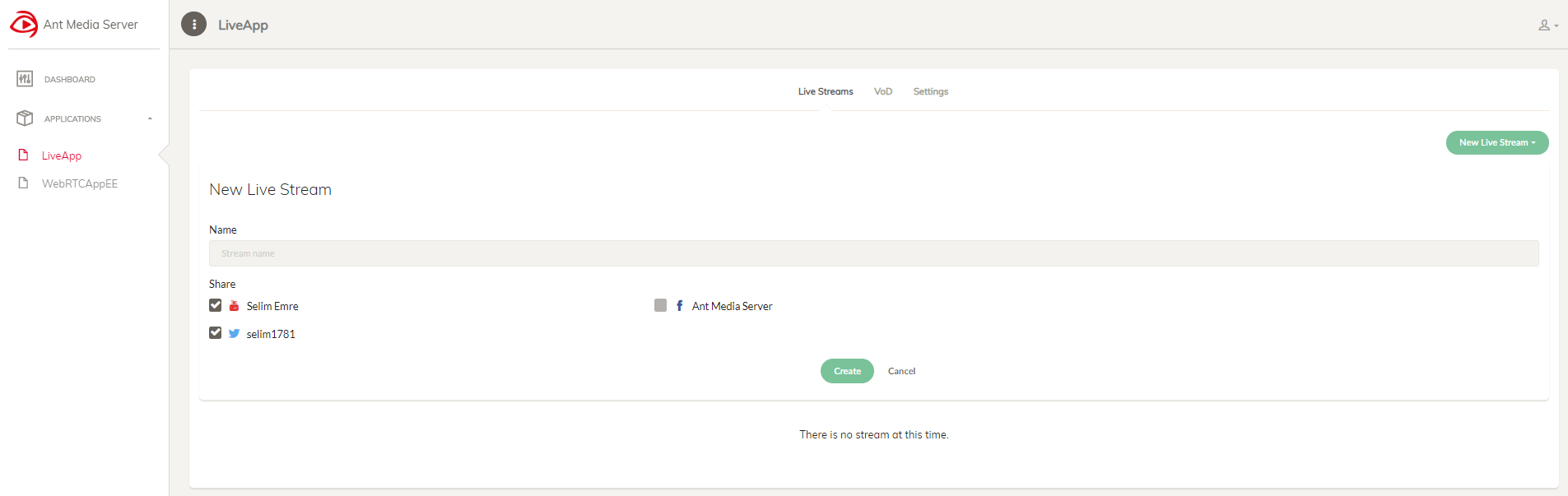 New Live Streaming in Application Dashboard