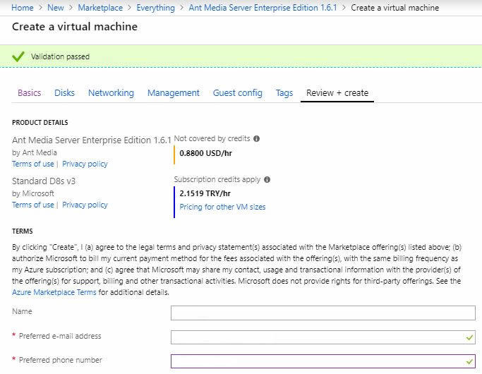 Review + Create section in Azure Marketplace Virtual Machine