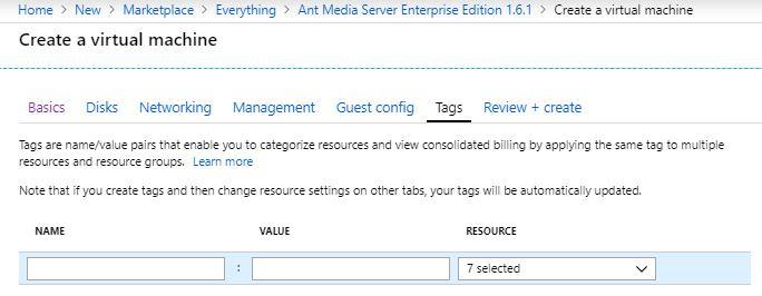 Tags Config section in Azure Marketplace Virtual Machine