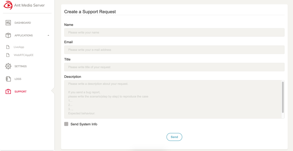 Ant Media Server Support Form