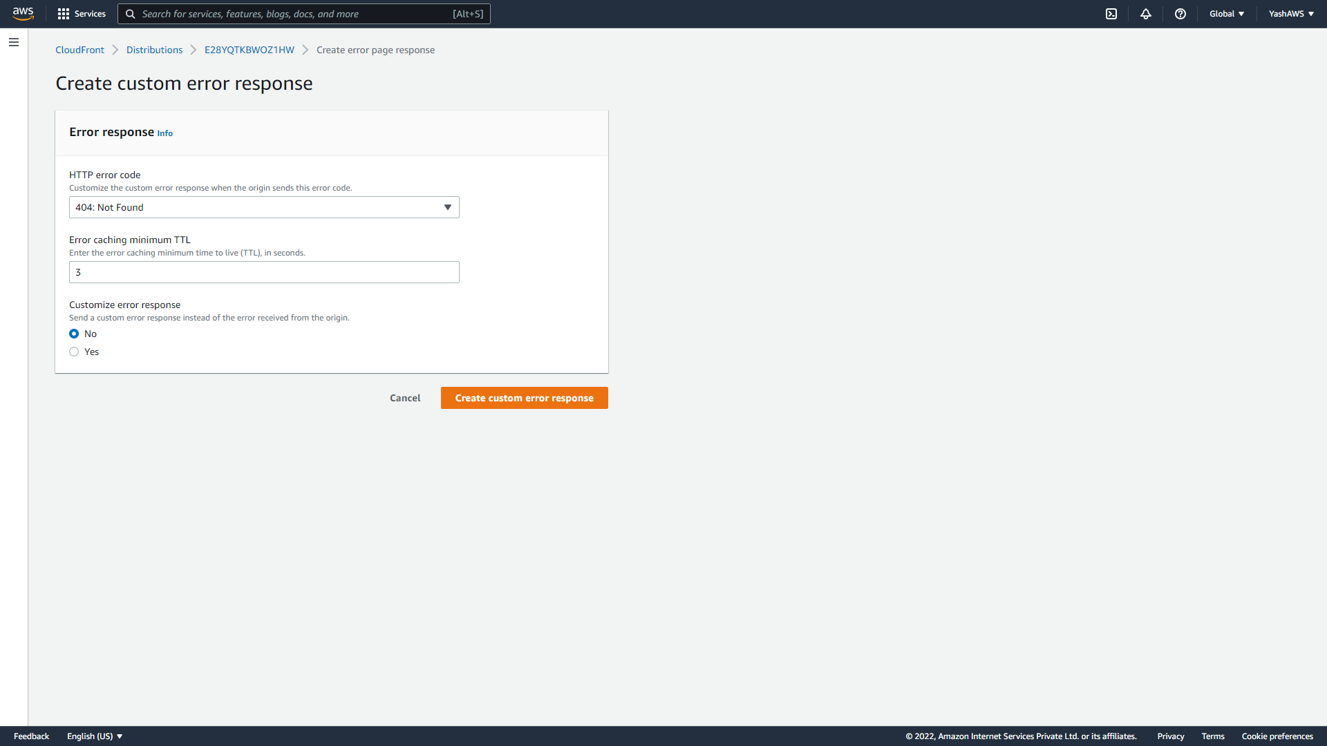 Custom error page settings