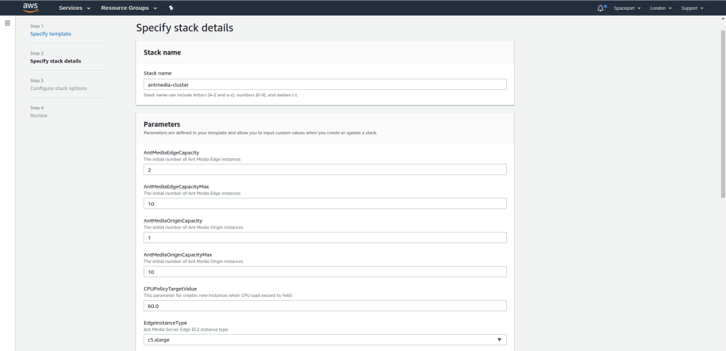 Ant media server cloud formation setup