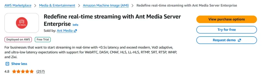 Ant Media Server on AWS Marketplace