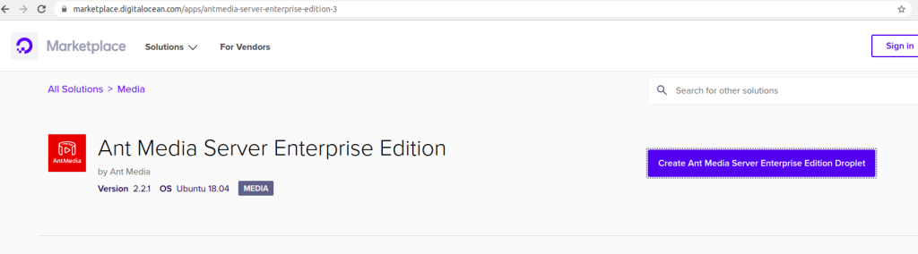 Ant Media Server on Digital Ocean Marketplace