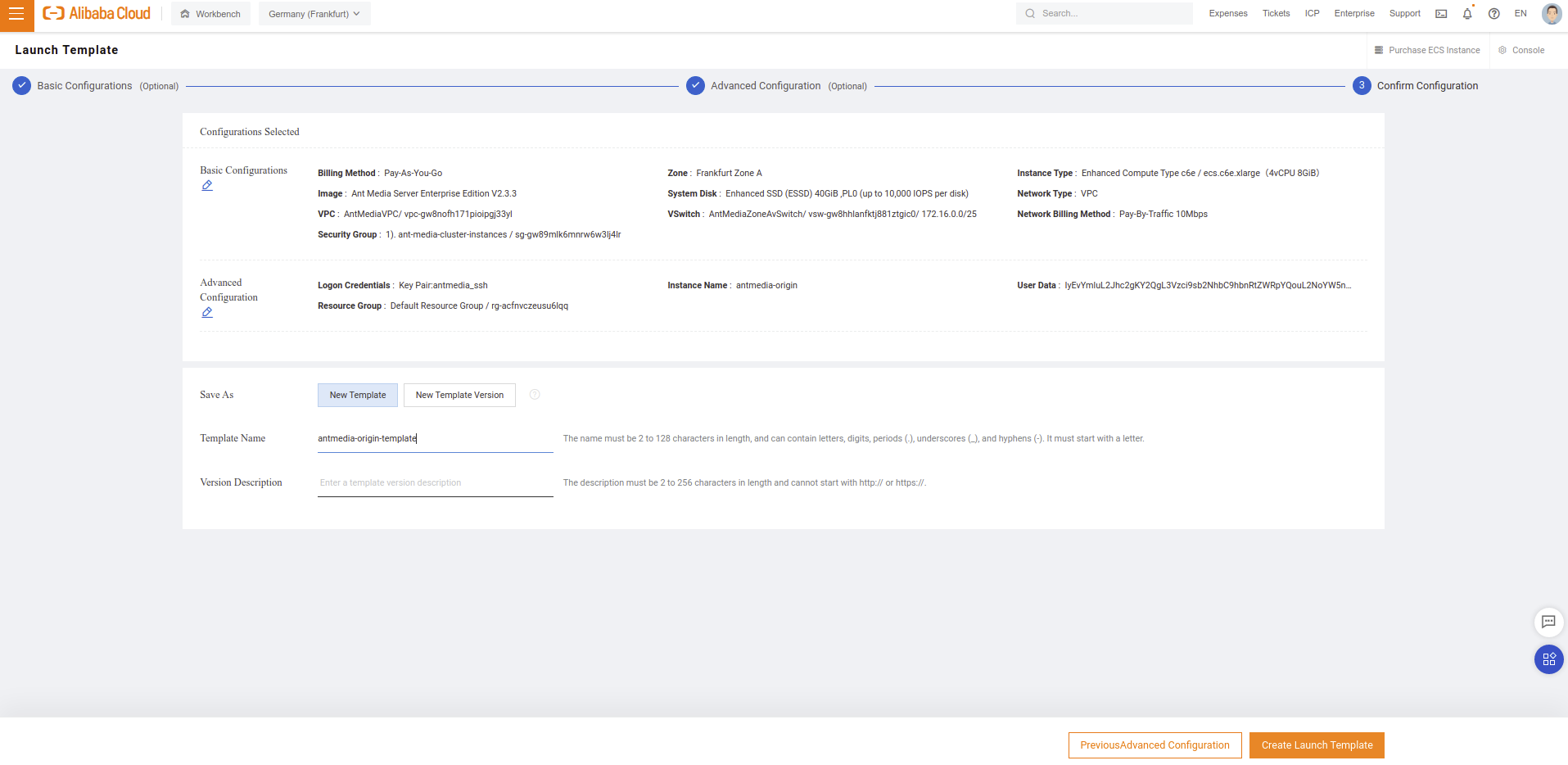 8 alibaba cloud create launch template configurations step3