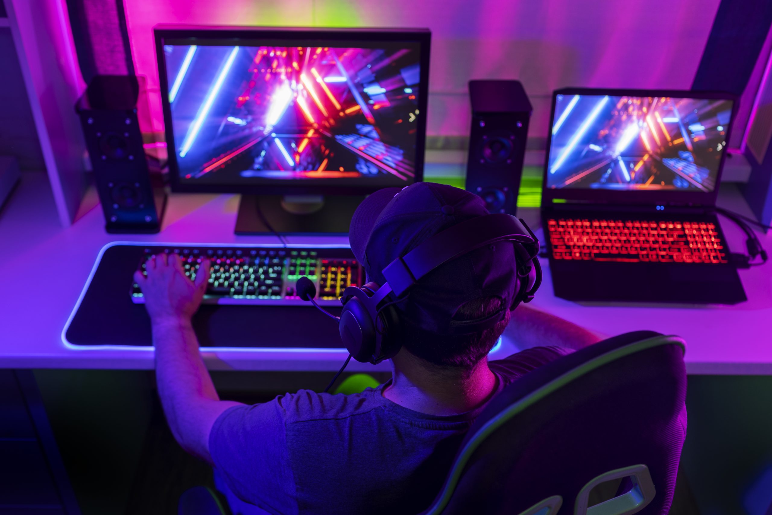 gamer chair with multicolored neon lights 1 scaled