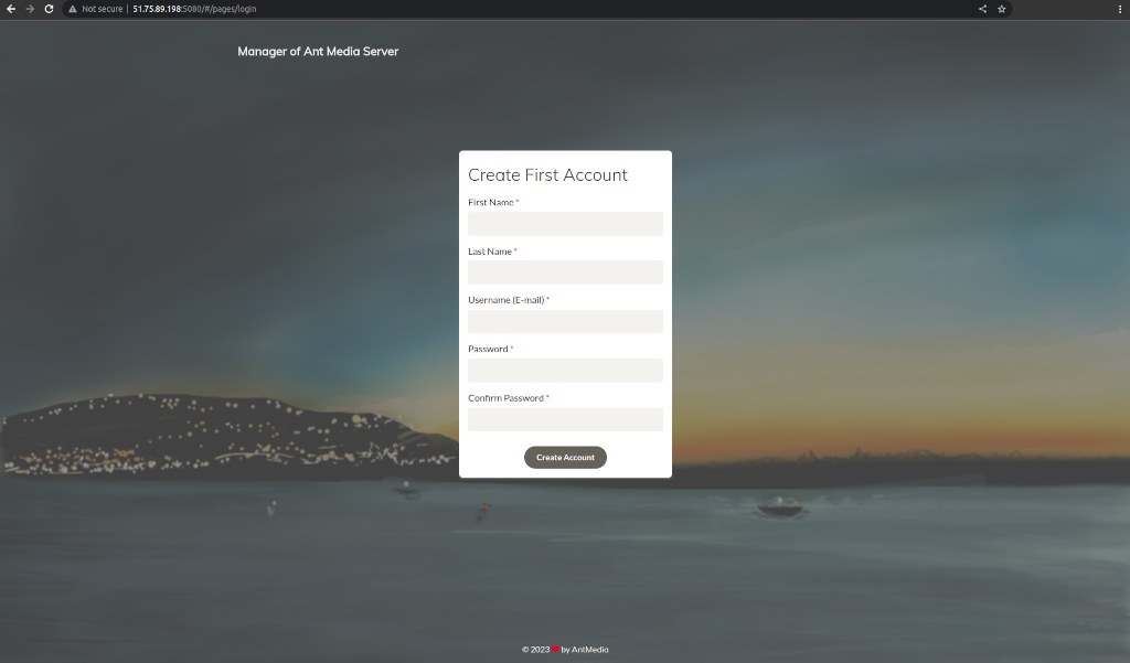 Ant Media Server Create Account Page
