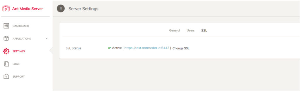 Ant Media Server SSL Settings