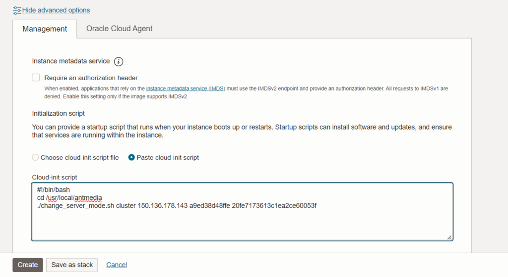 implement cloud-init script using ant media server on on oracle cloud marketplace