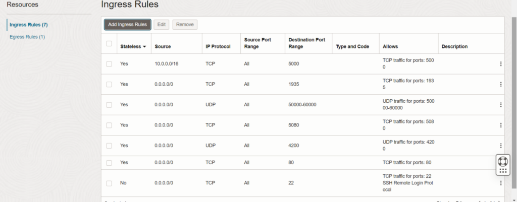 security-group-on-subnet-on-VCN-oracle-ant-media