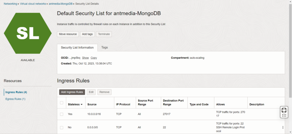 create VCN for the MongoDB on oracle cloud using ant media server