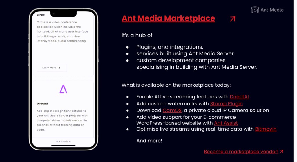 Ant Media Marketplace what is it and who are on it