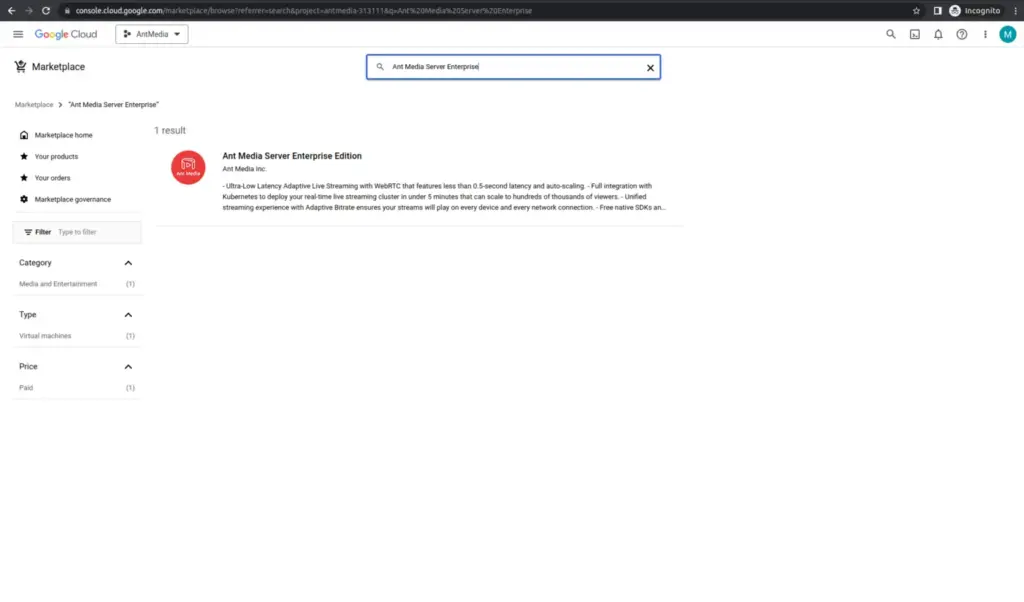 Find Ant Media Server Enterprise