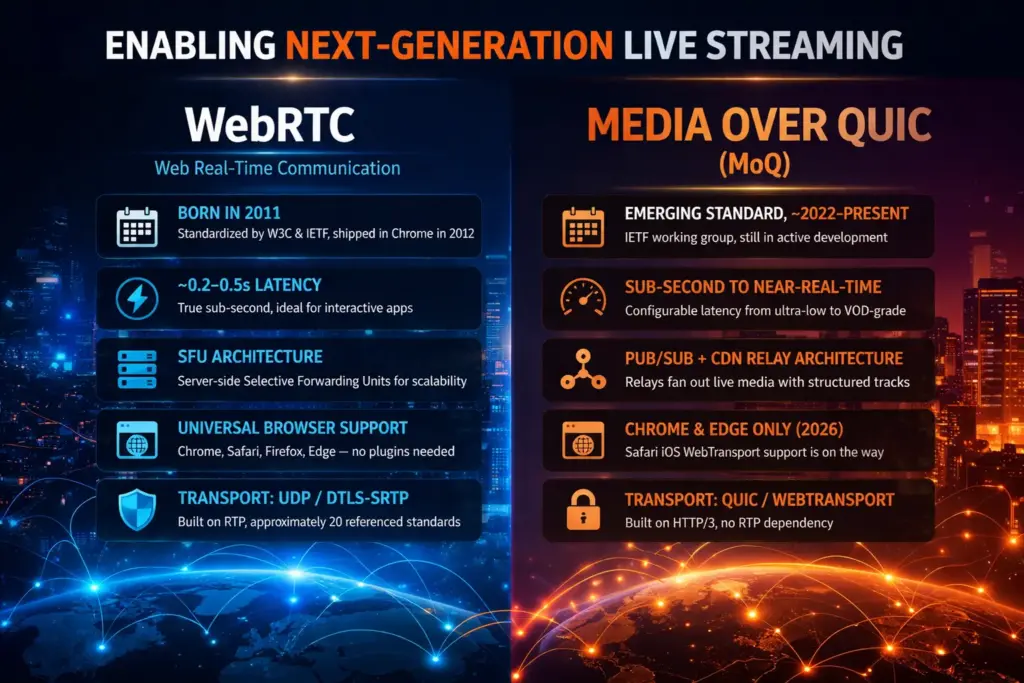 WebRTC vs. MoQ — Two Protocols, One Platform Built for Both