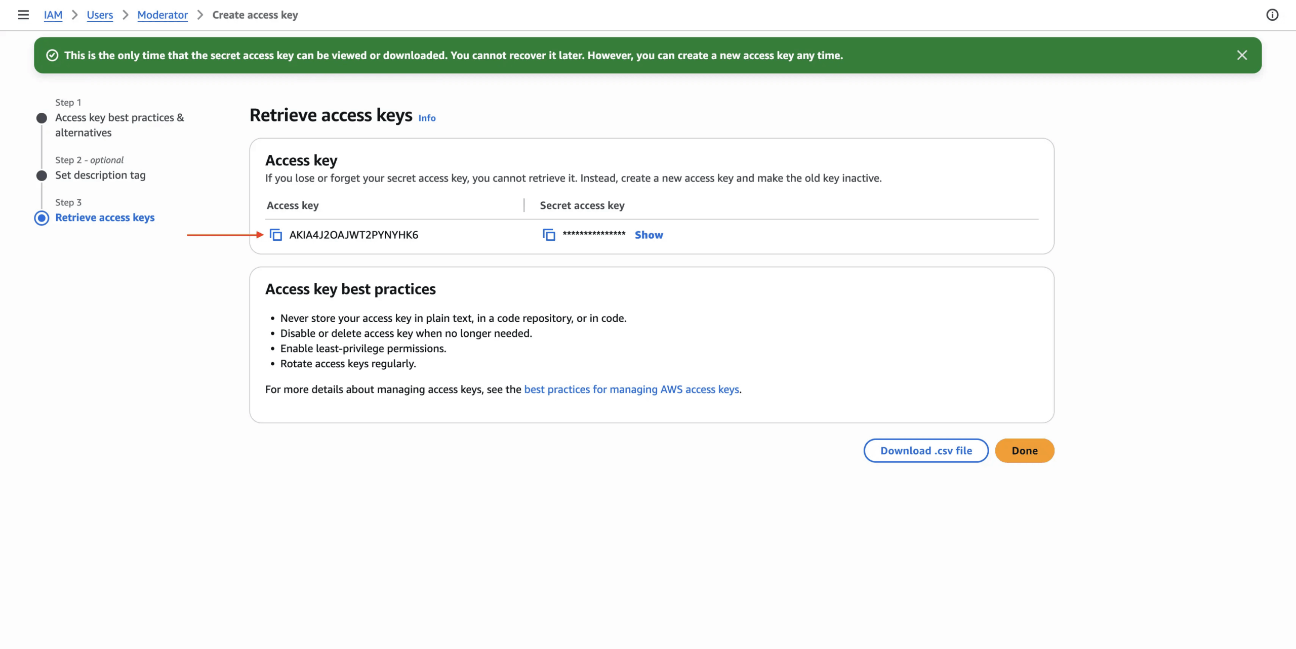 Access Key Generated