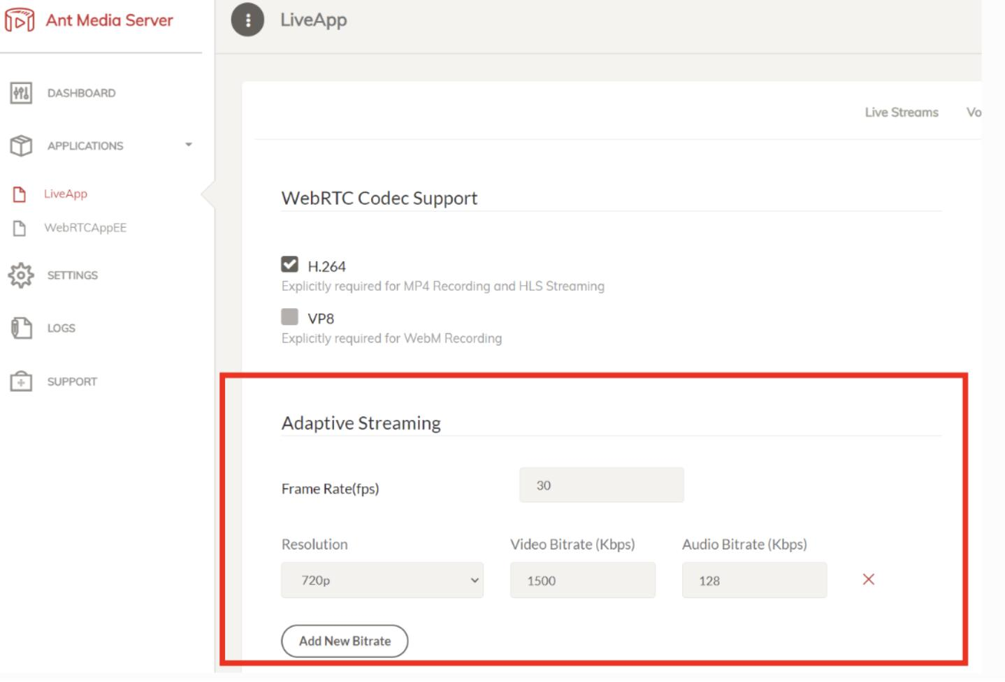 Adaptive Streaming Settings