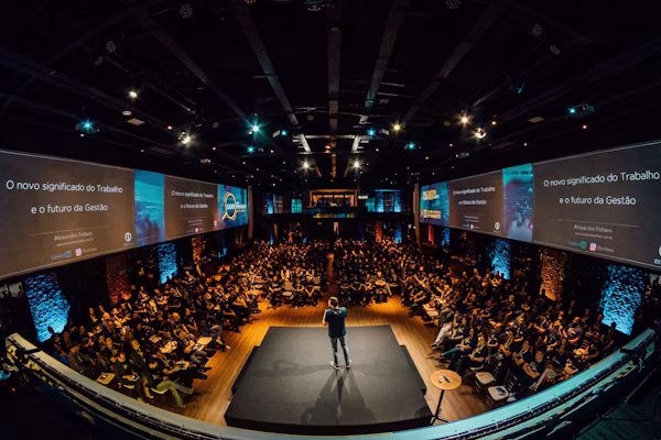 Conference hall hosting a multi-track virtual summit stream